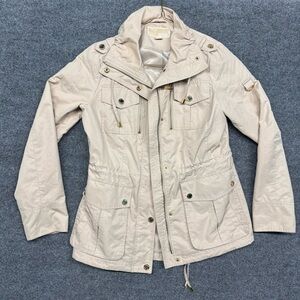 Michael Kors Utility Anorak Jacket Women’s Small Beige Gold Hardware Drawstring